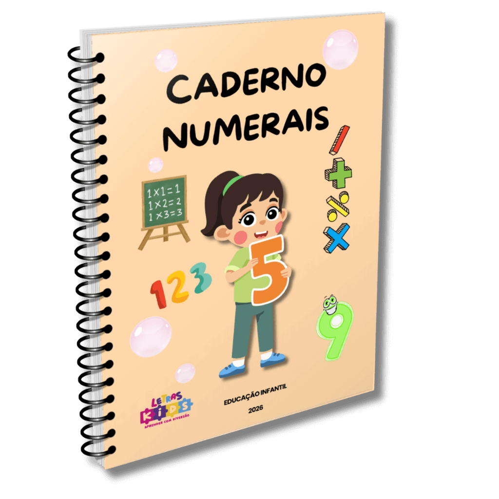 Caderno Numerais traz exercícios práticos que ajudam as crianças a compreender os números e as primeiras operações, fortalecendo a base do aprendizado matemático.